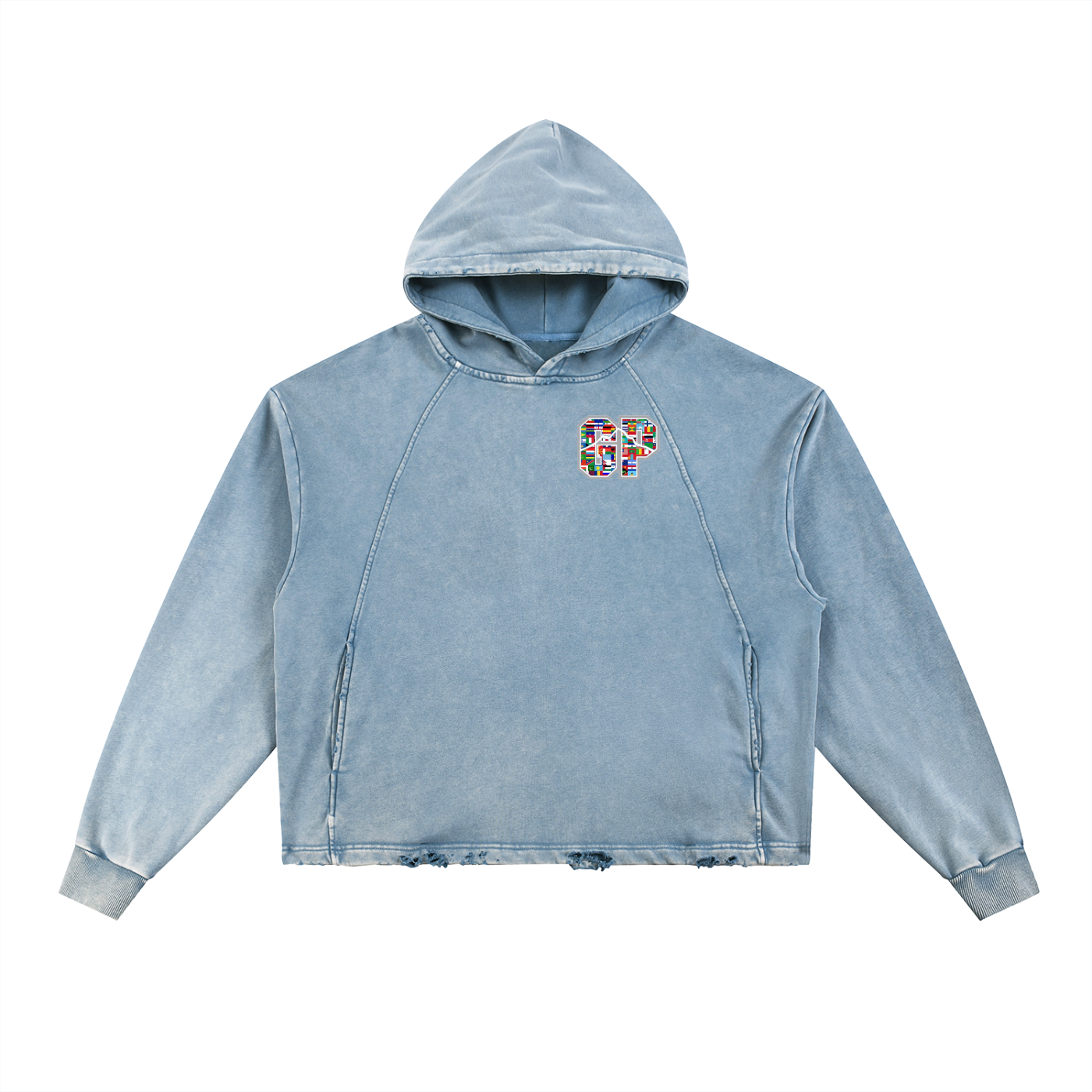 Unity Acid Washed Frayed-Hem Hoodie