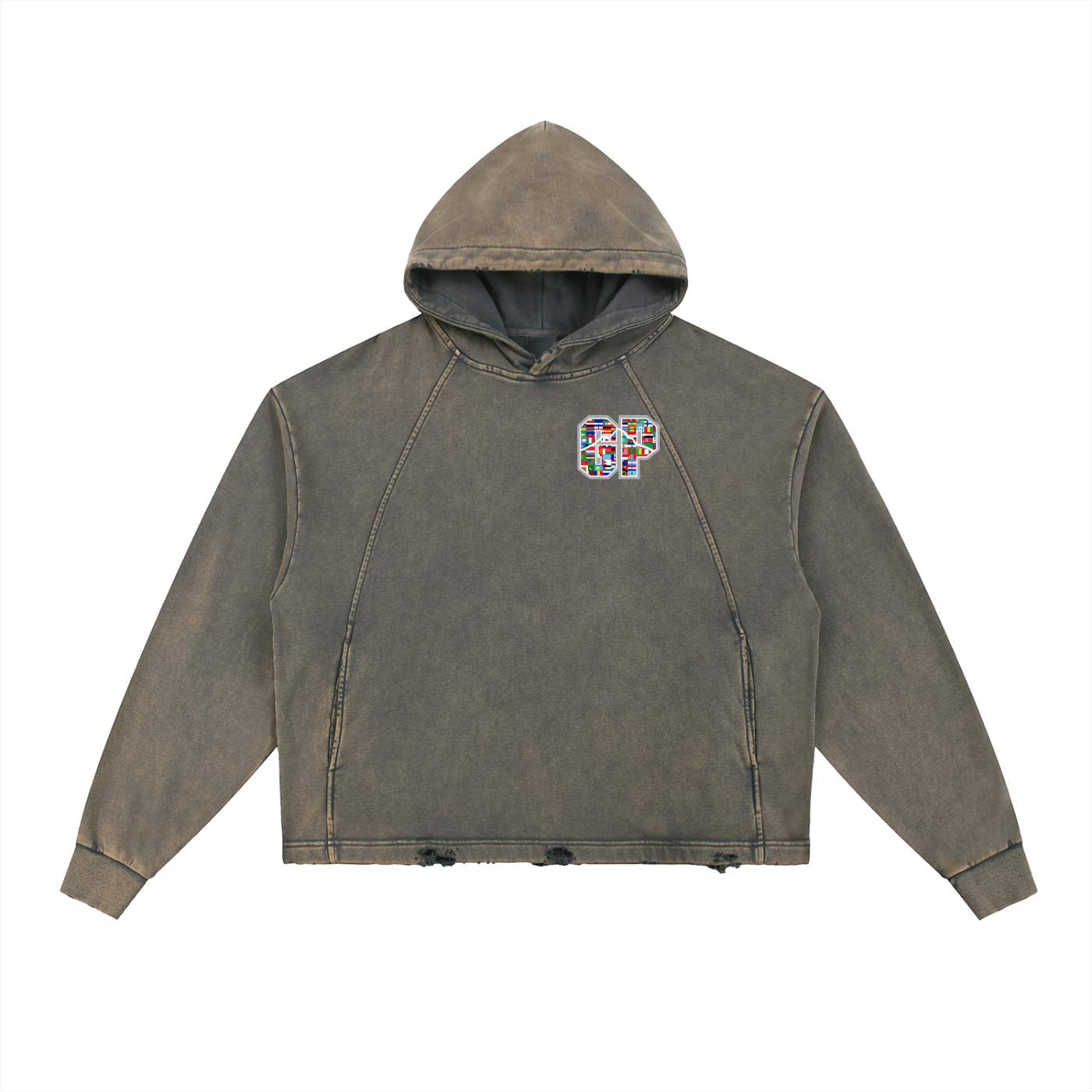 Unity Acid Washed Frayed-Hem Hoodie