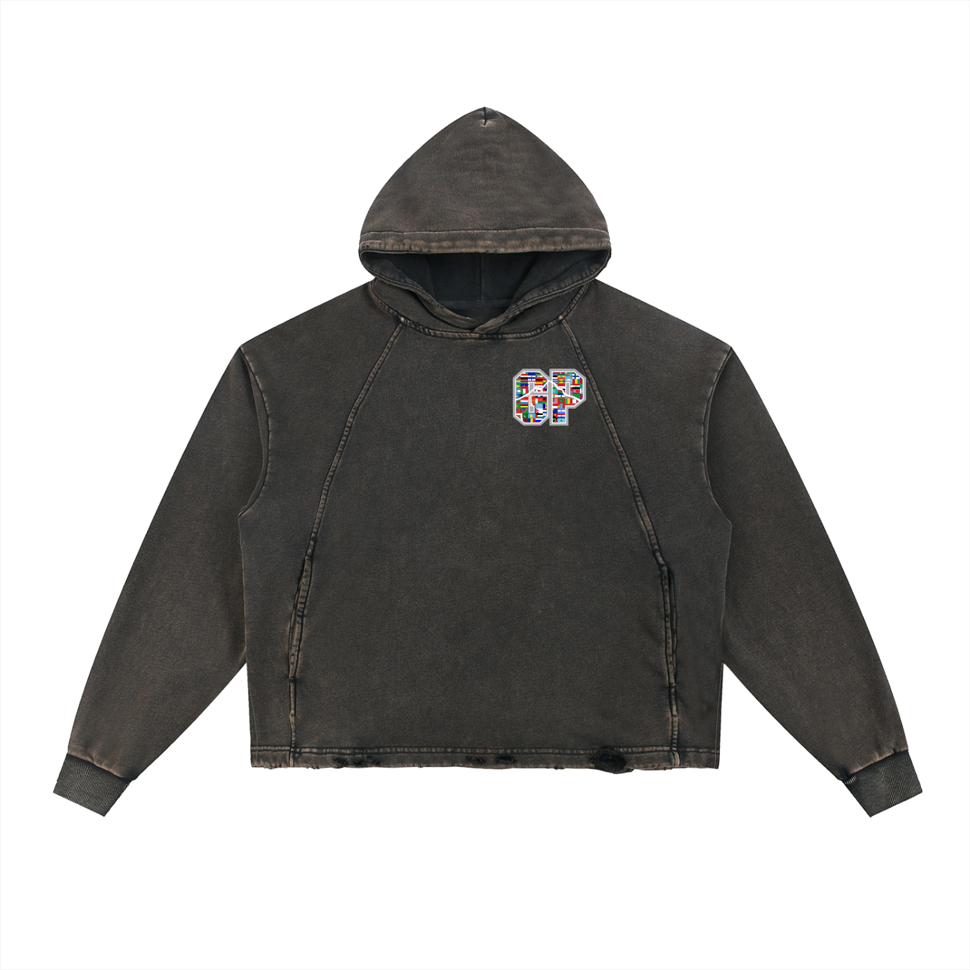 Unity Acid Washed Frayed-Hem Hoodie